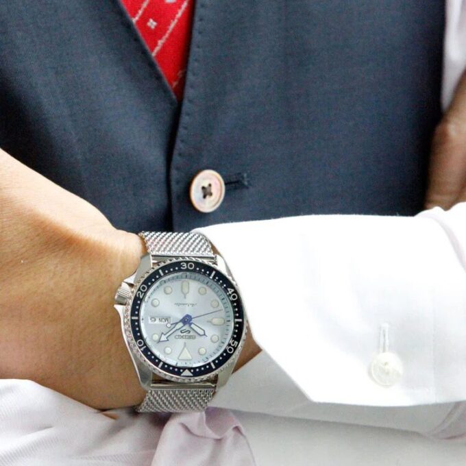 No. 5 Steel strip waterproof Automatic Mechanical Watch Blue Silver
