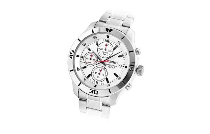 Three Eyes 100 Meter Waterproof Business Casual Fashion White Dial Steel Strip Quartz Watch